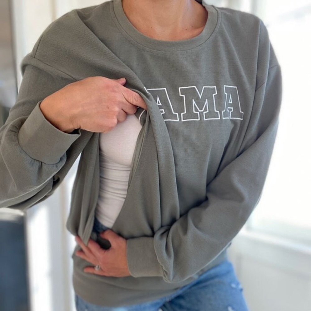 Sage MAMA Embroidered Waffle Knit Breastfeeding Top XL